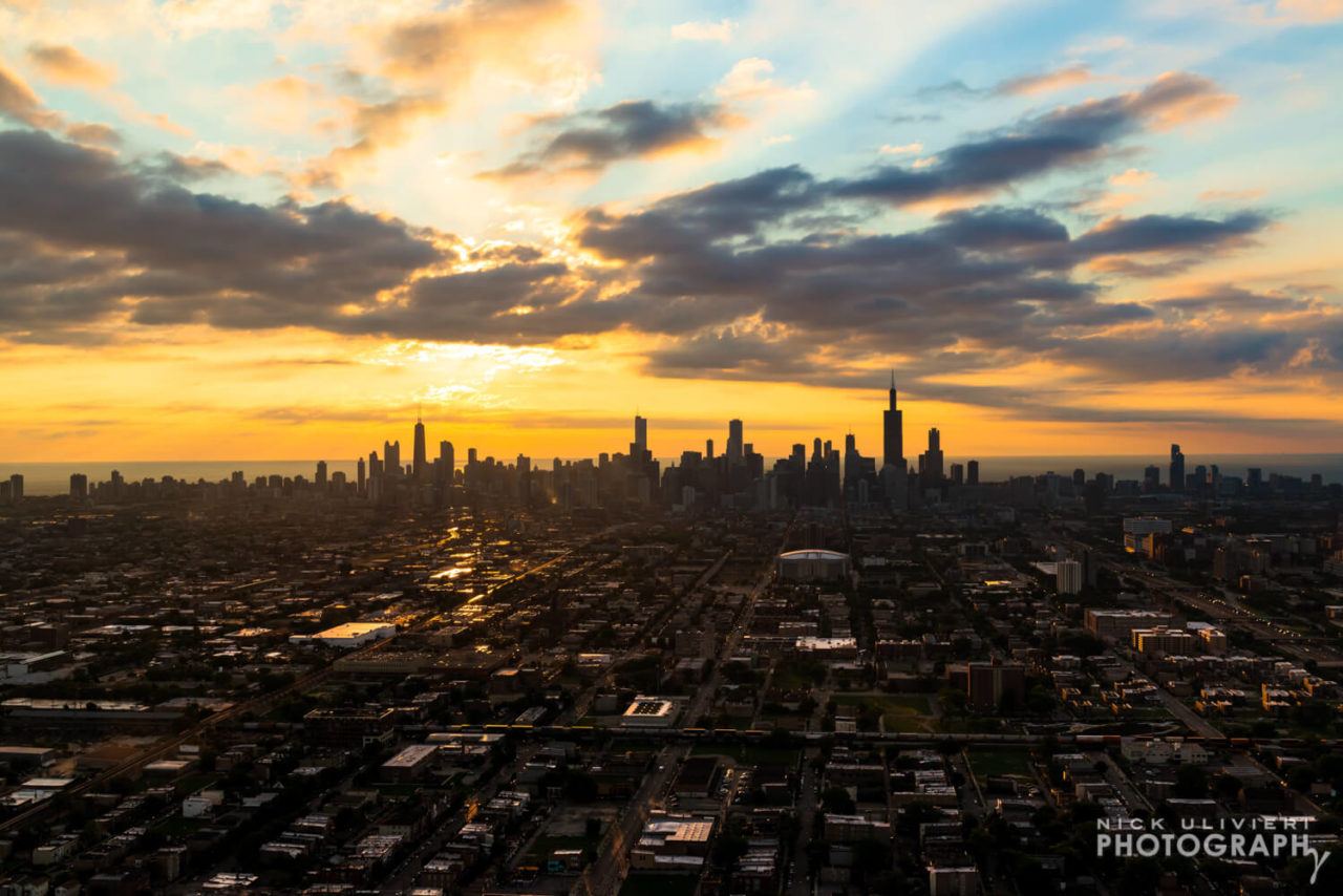 Sunrise over Chicago aerial