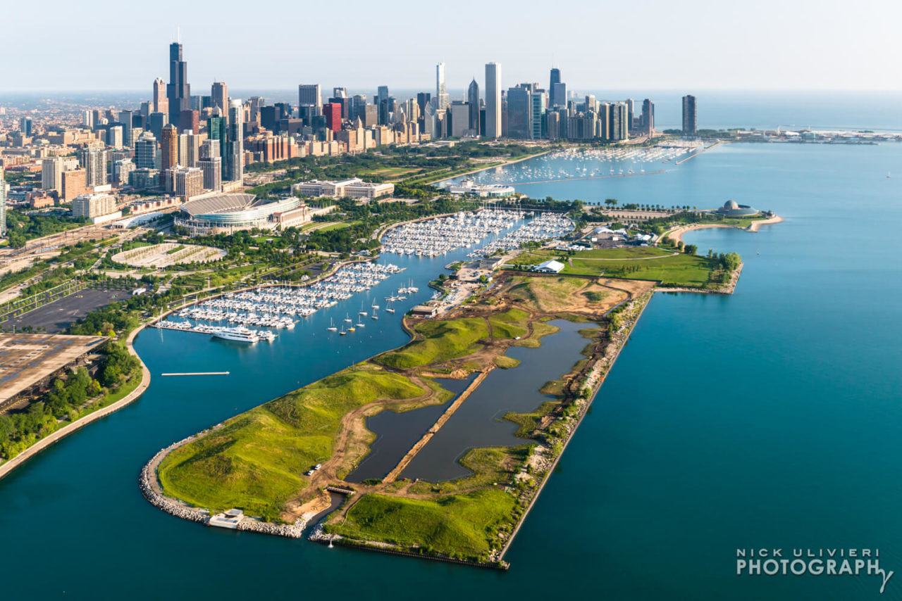 Northerly Island transformation update aerial  For Studio Gang