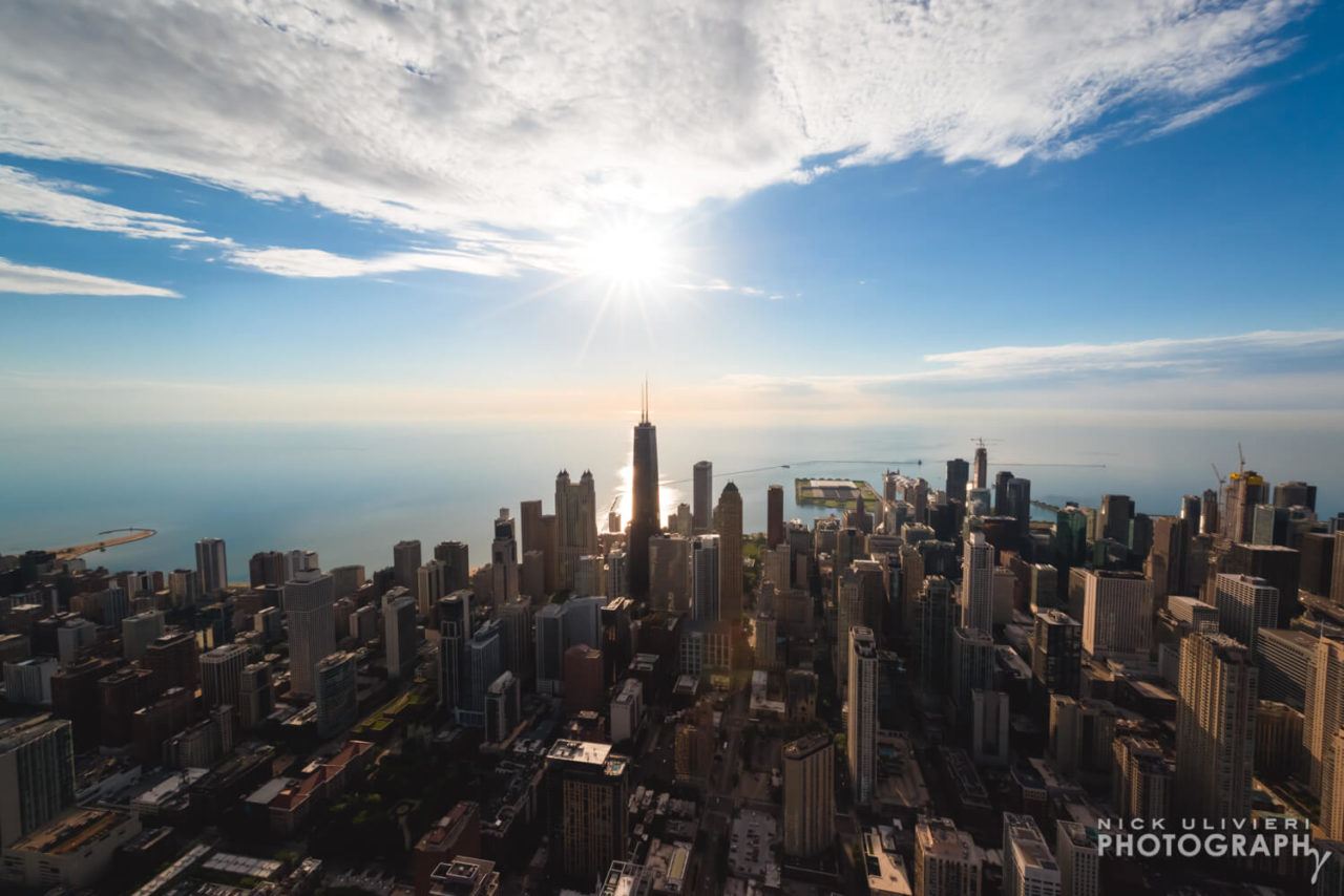 Sunrise over John Hancock aerial