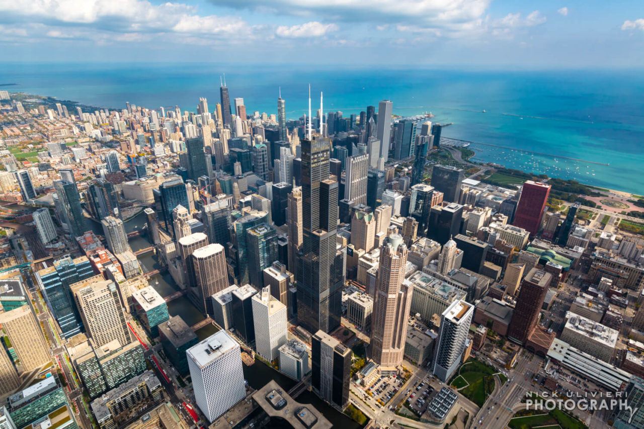 Summer afternoon over Chicago aerial