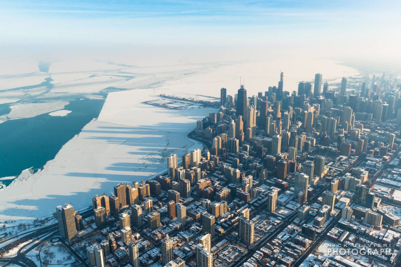 Winter grips Chicago aerial