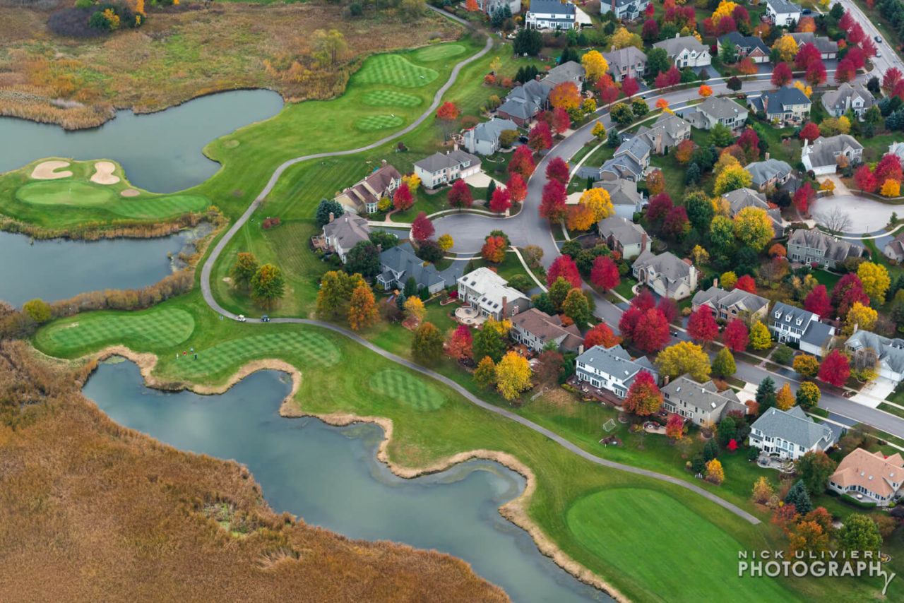 Fall on the golf course aerial
