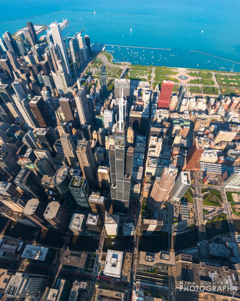 An aerial Look down on Willis Tower Designed by Skidmore Owings  Merrill