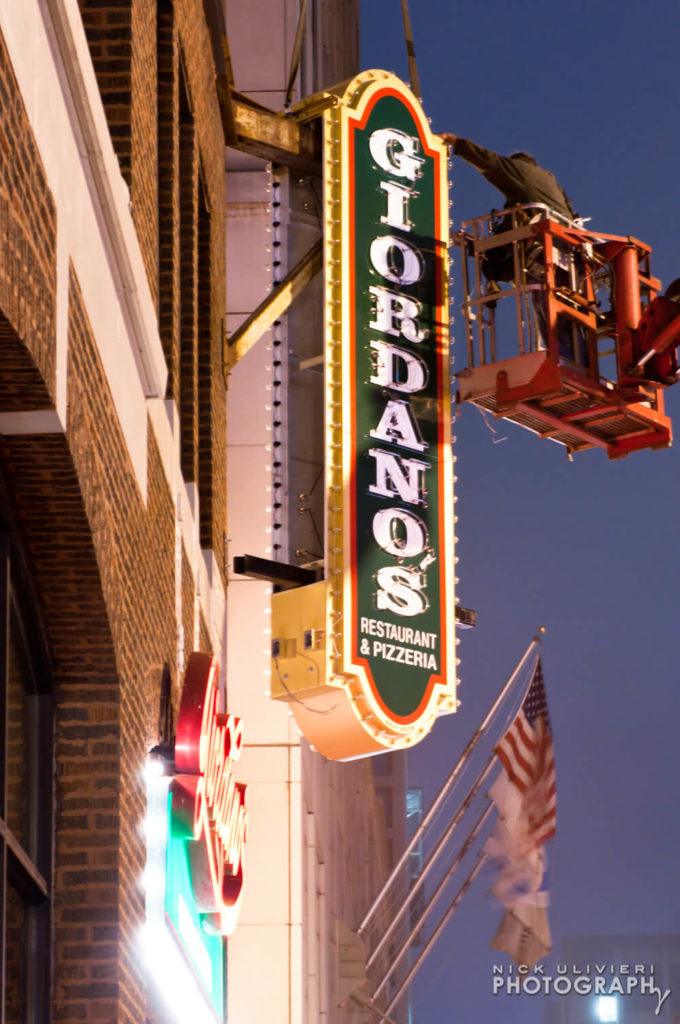 Giordanos neon sign installation  For Giordanos