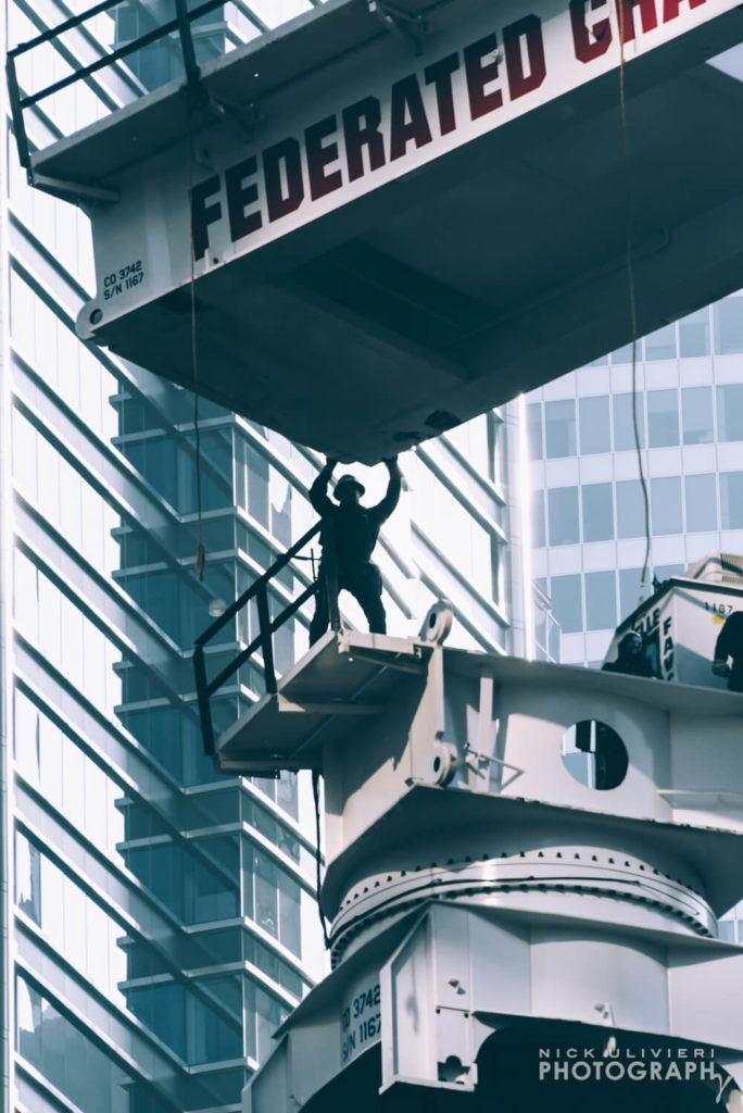 Crane installation at 110 N Wacker