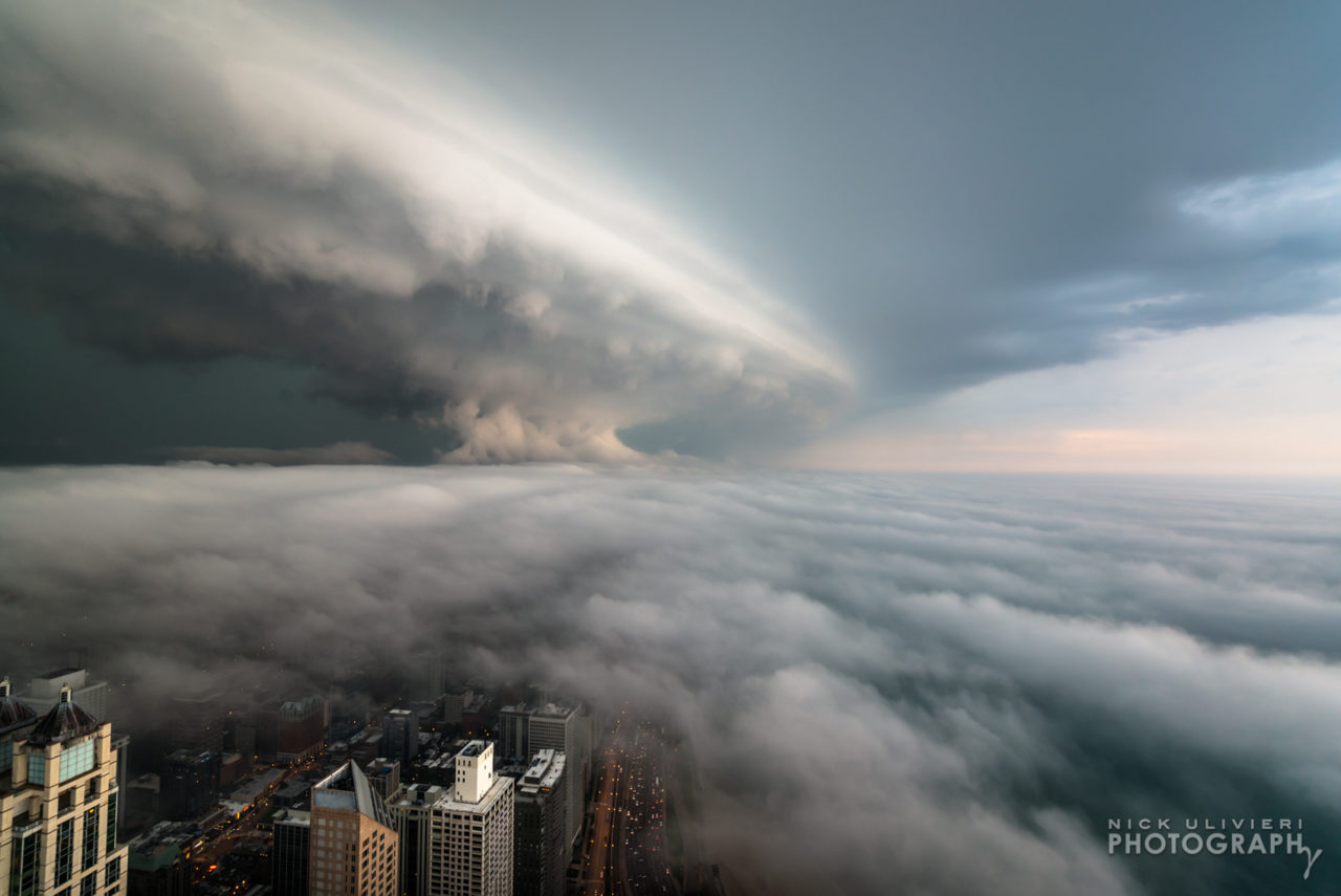 A shelf cloud as seen from 360 Chicago the Hancock observatory