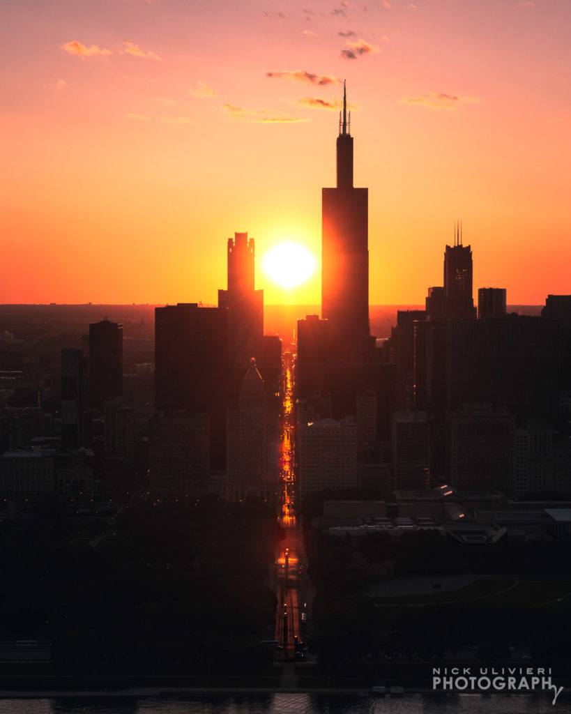 Chicagohenge sunset over Chicago
