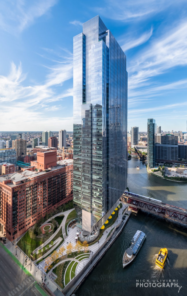 High-Angle view of 150 N Riverside's park in the afternoon