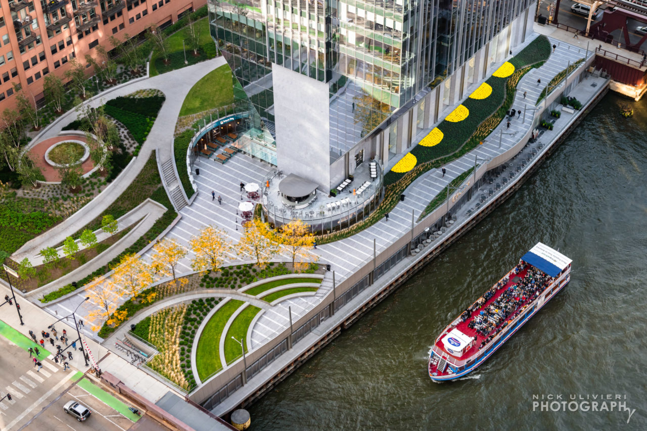 High-Angle view of 150 N Riverside's park in the afternoon