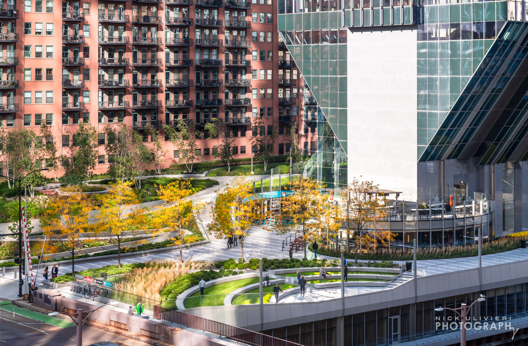 Photo depicts 150 N Riversides park on a sunny fall day