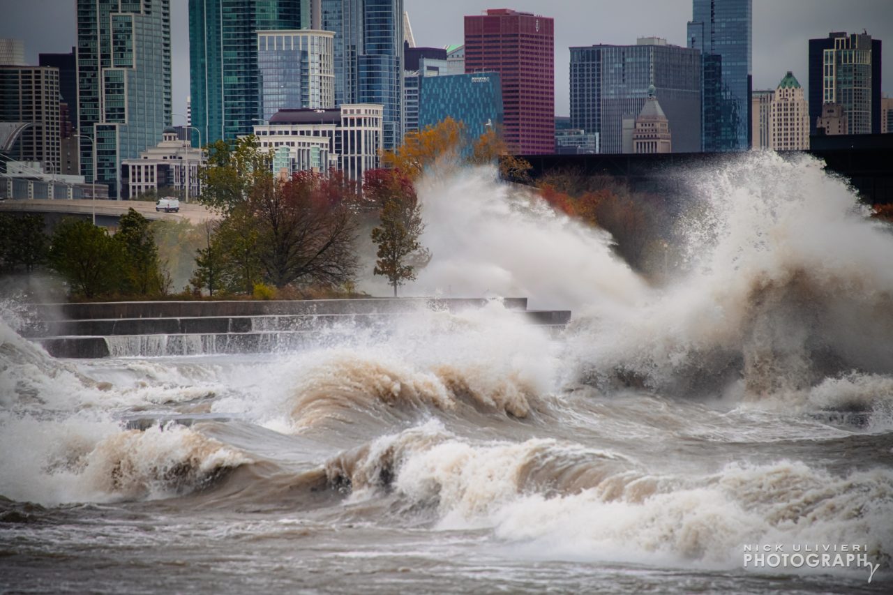 Waves explode along Chicago8217s seawall near 31st Street beach