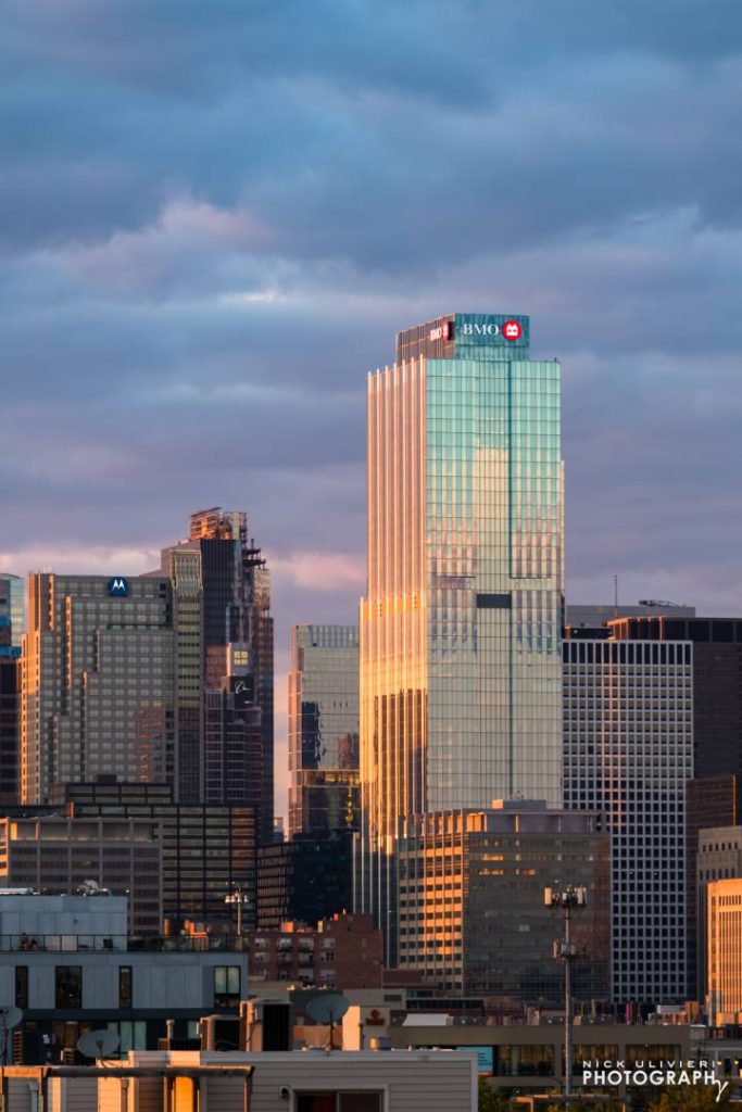 The southern sky's reflection glows in BMO tower