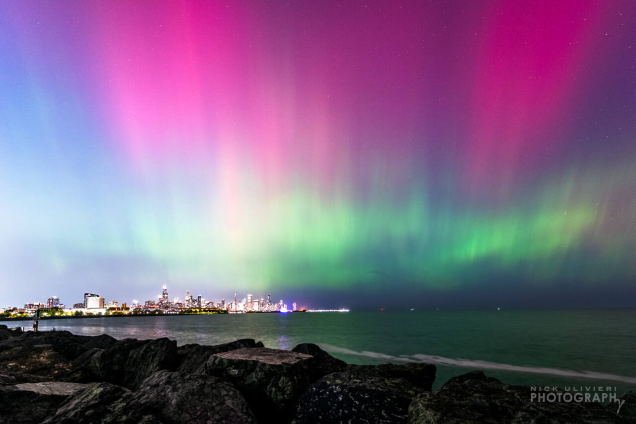Aurora Borealis shining over Chicago